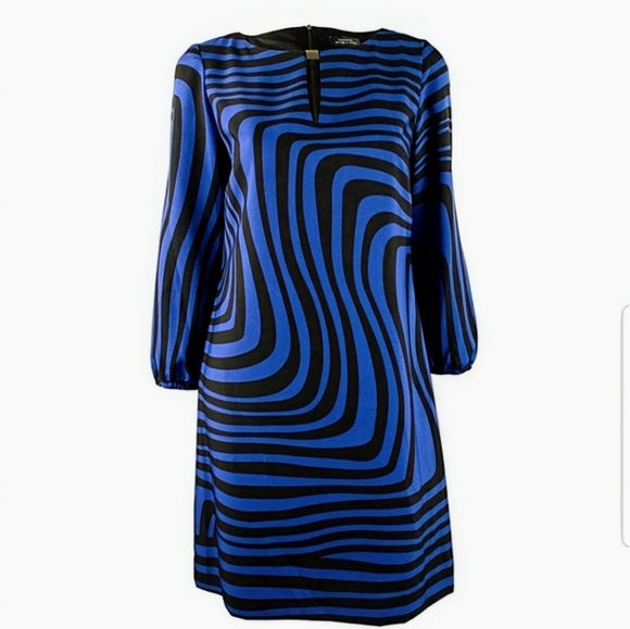 NWT, TAHARI Royal Blue & Black, Wavy Stripe, Sheath Dress, Size 12 - Picture 11 of 14